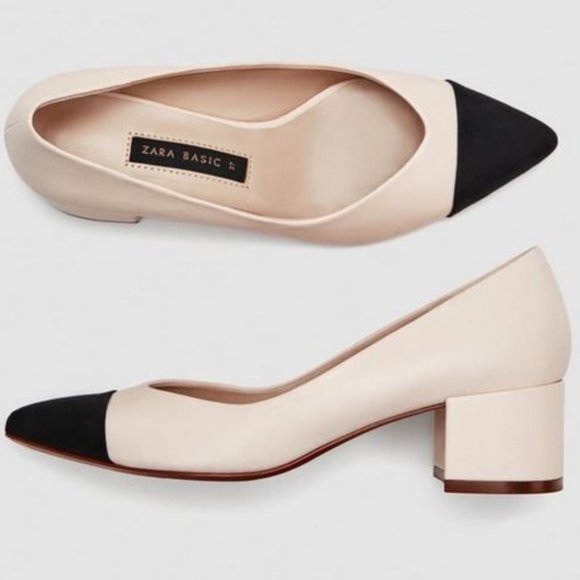 Zara Shoes - Zara nude mid-heel shoes with contrasting cap toe